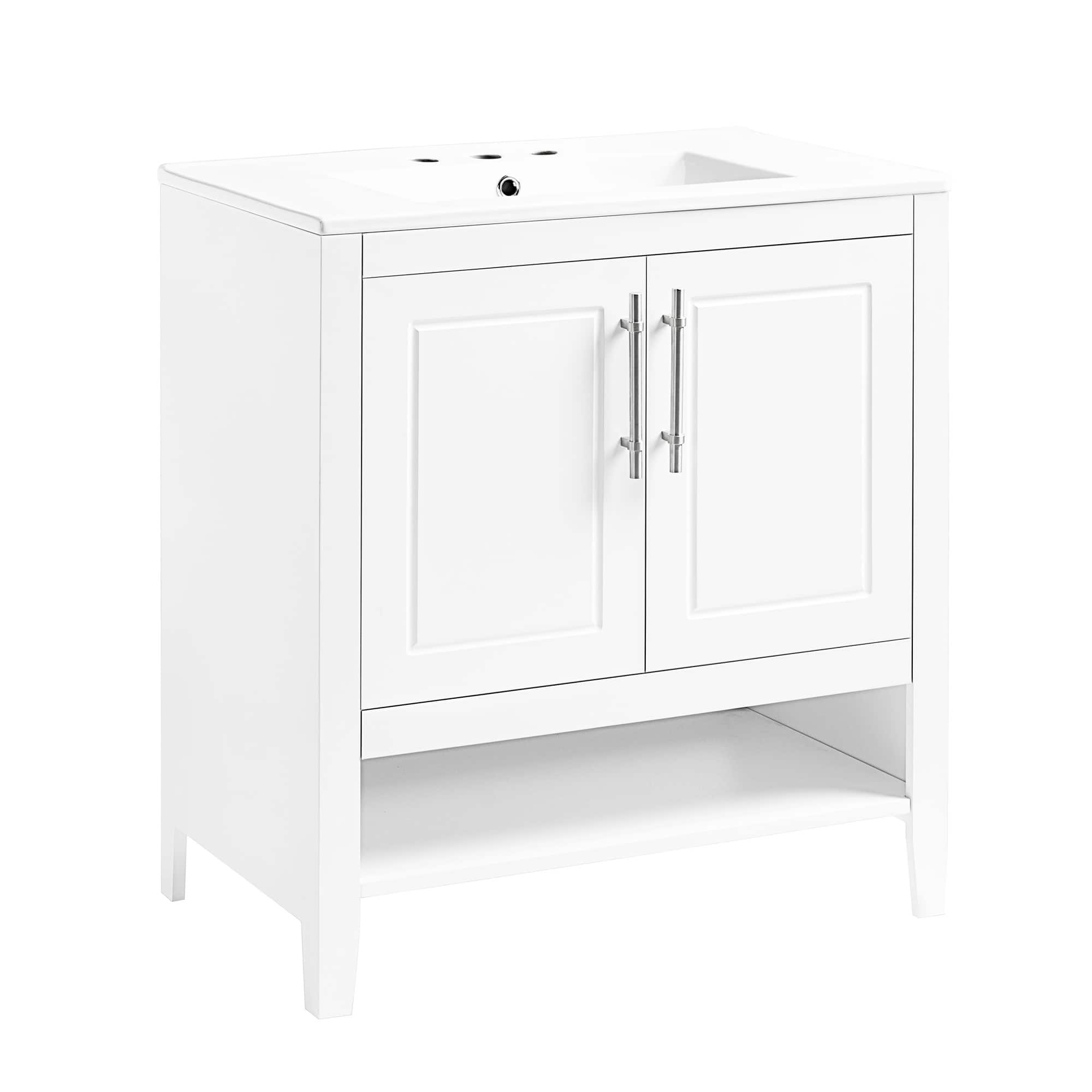 Yardgrace - Bathroom Vanity with Sink 30 Inch Bathroom Storage Vanity with 2 Doors Free Standing Cabinet Easy Assembly - White