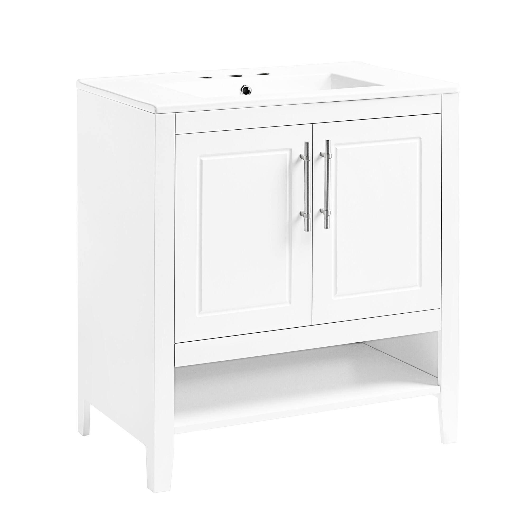 Front. Yardgrace - Yardgrace Bathroom Vanity with Sink 30 Inch Bathroom Storage Vanity with 2 Doors Free Standing Cabinet Easy Assembly - White.