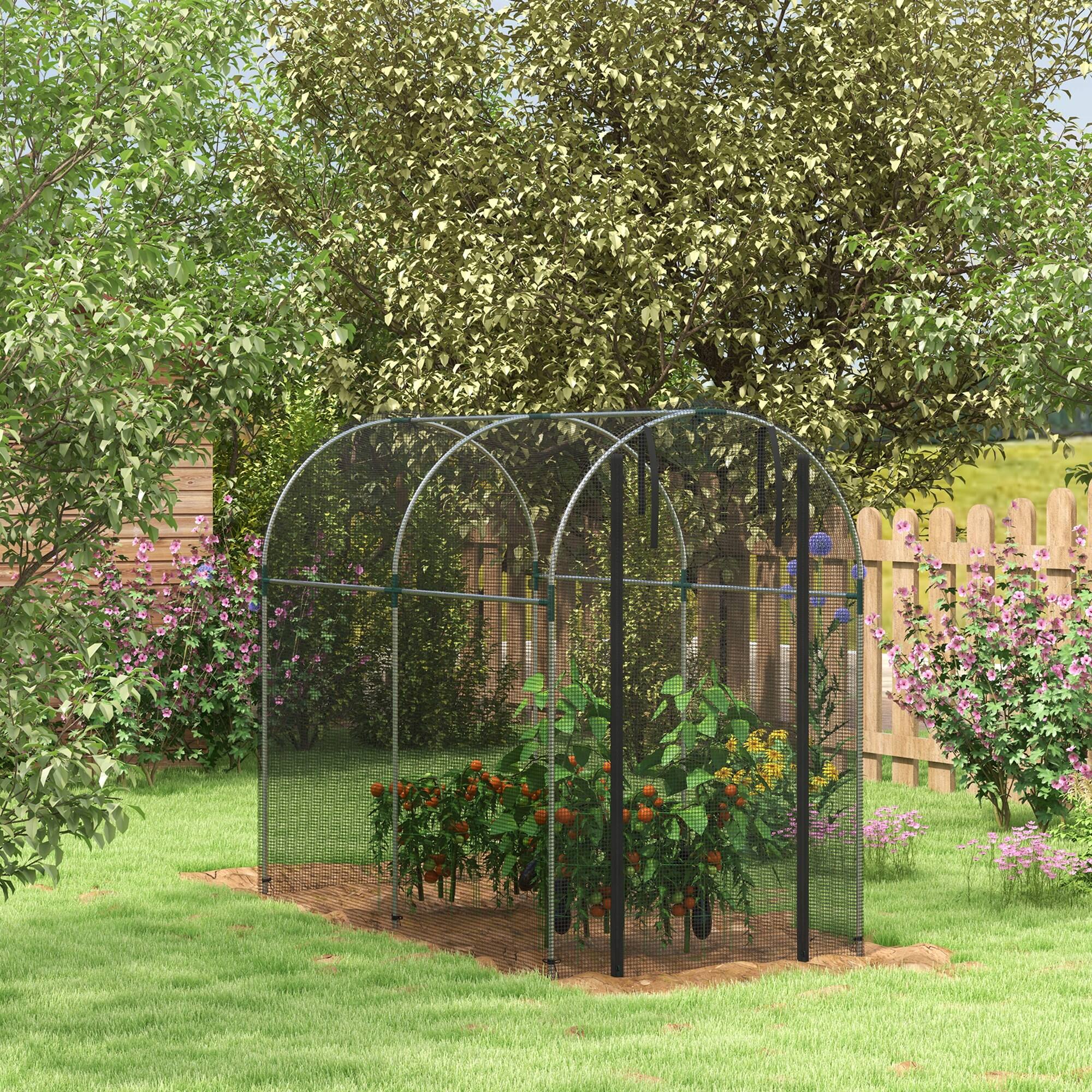 Alt View 1. Outsunny - 4' x 8' Crop Cage, Plant Protection Tent with Zippered Door and Galvanized Steel Frame - Black.