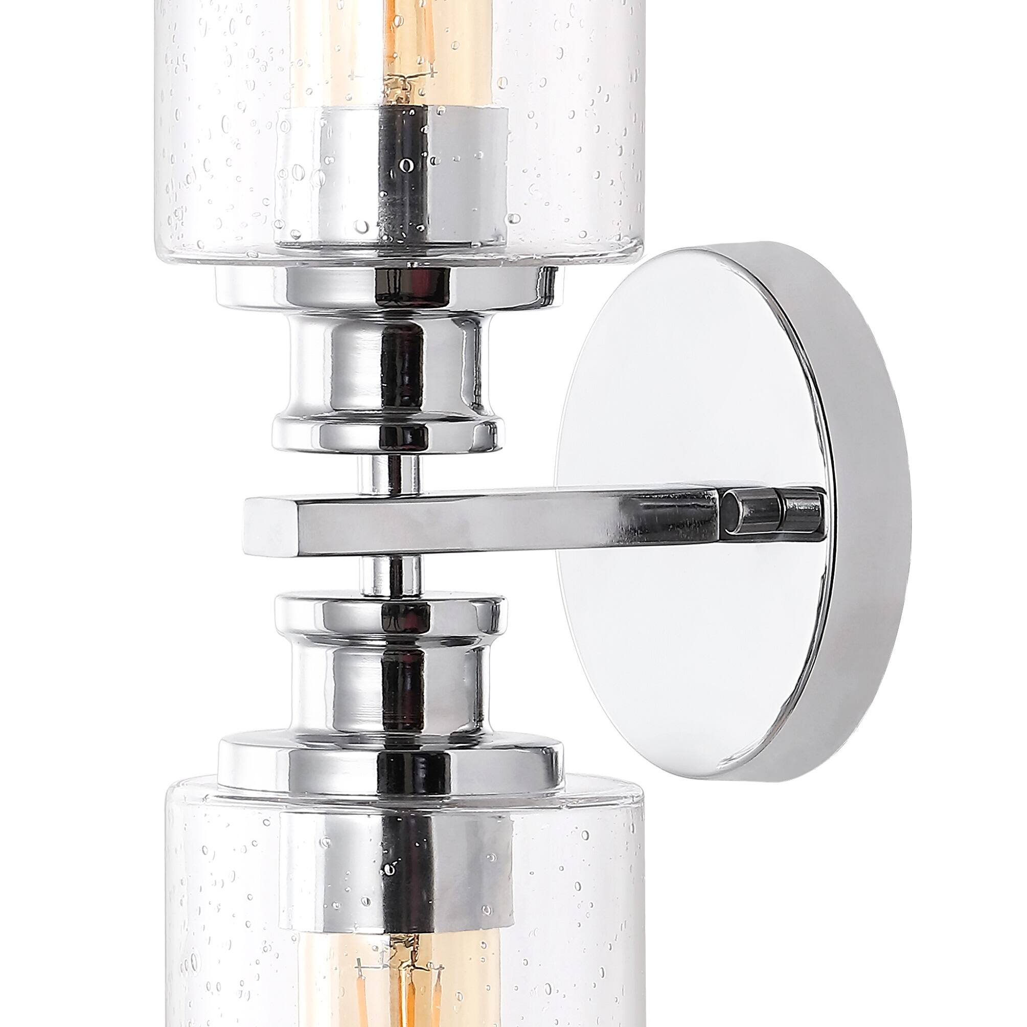 Alt View 4. Jonathan Y - Jules Edison 16.5" Cylinder 2-Light Iron/Seeded Glass Farmhouse Contemporary LED Wall Sconce, Chrome - Chrome.