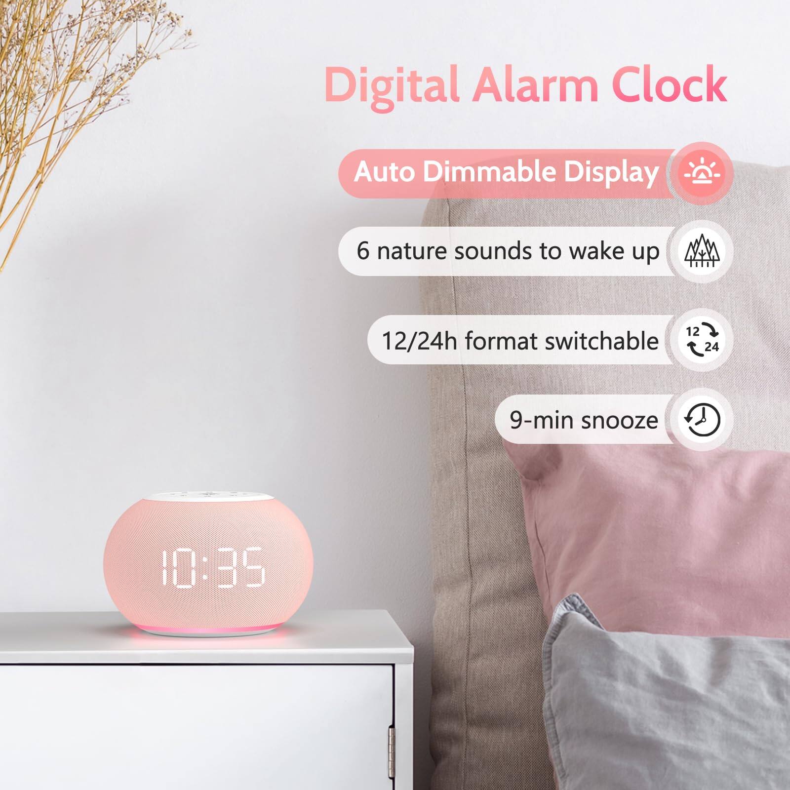 Digital Alarm Clock  
Auto Dimmable Display  
6 nature sounds to wake up  
12/24h format switchable  
9-min snooze  
10:35