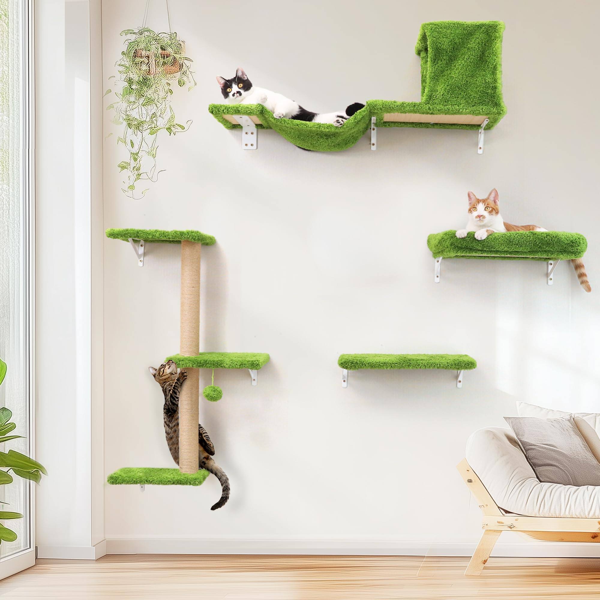 Front. Hirose Alice - Cat Wall Shelves Stable & Safe 1 Furniture Wooden Climbing With For Drywall - Green.