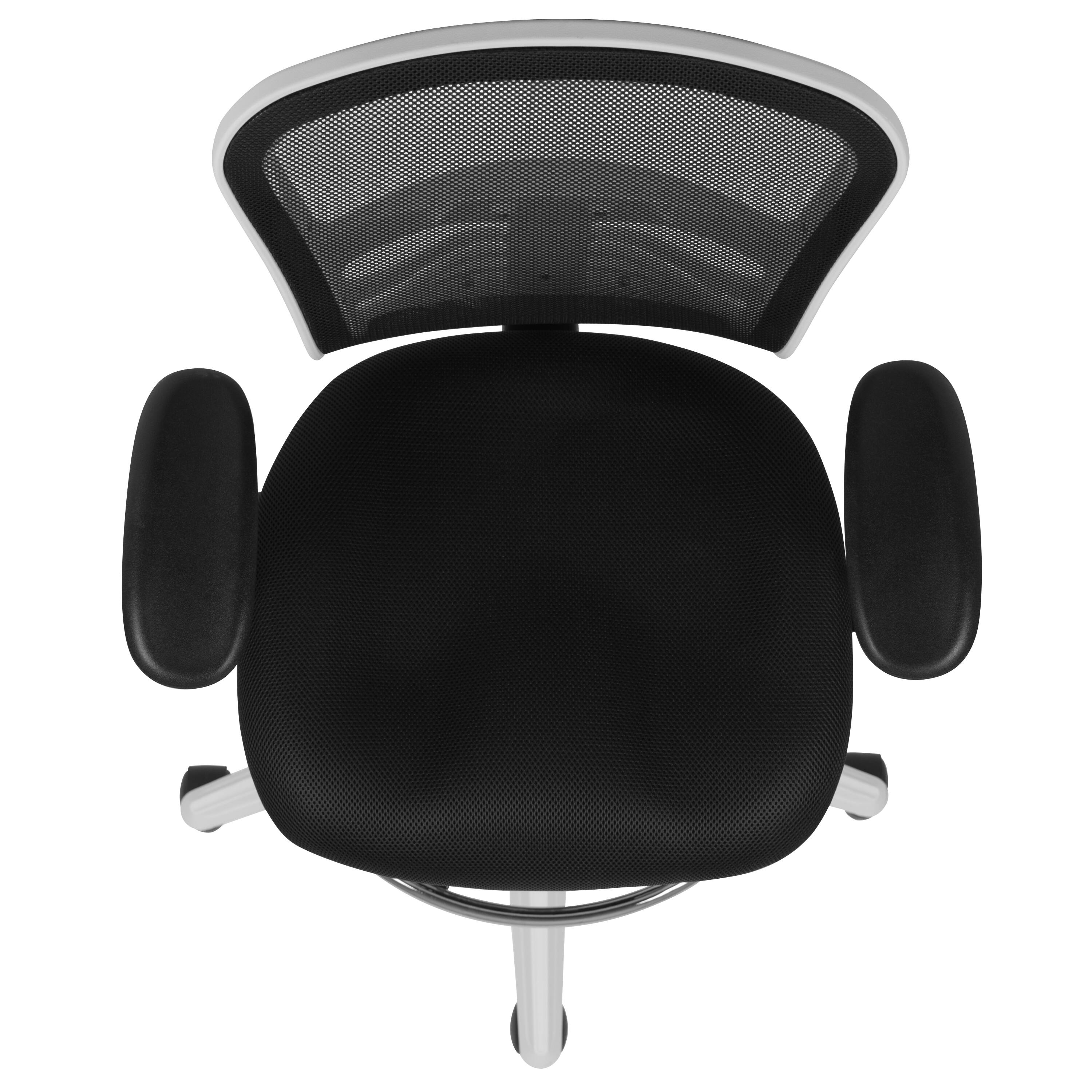 Alt View 8. Emma + Oliver - Mid-Back Mesh Adjustable Ergonomic Drafting Chair, Task Chair - Black Mesh/White Frame.