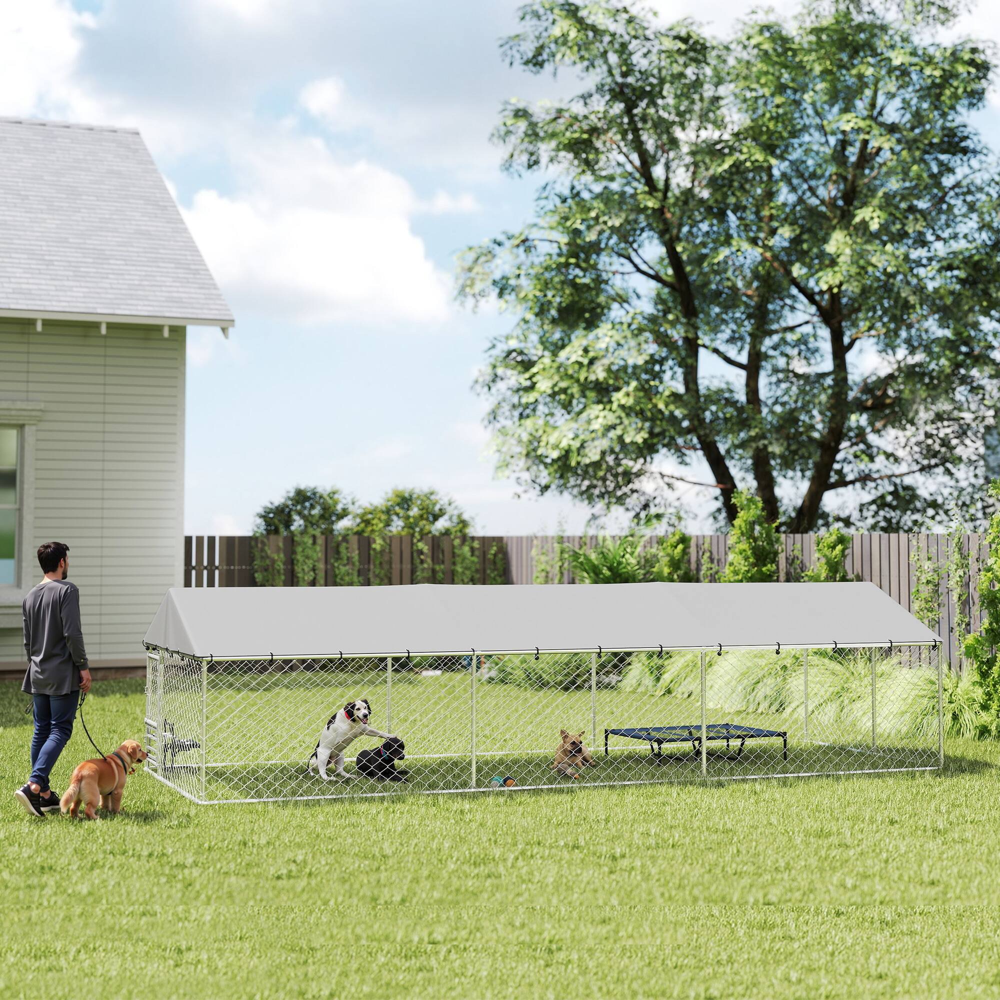 Alt View 1. Pawhut - Kennel Outdoor Dog Run Waterproof UV-Resist Cover Lockable Door Adjustable Bowls 20 x 7.5 x - Silver.