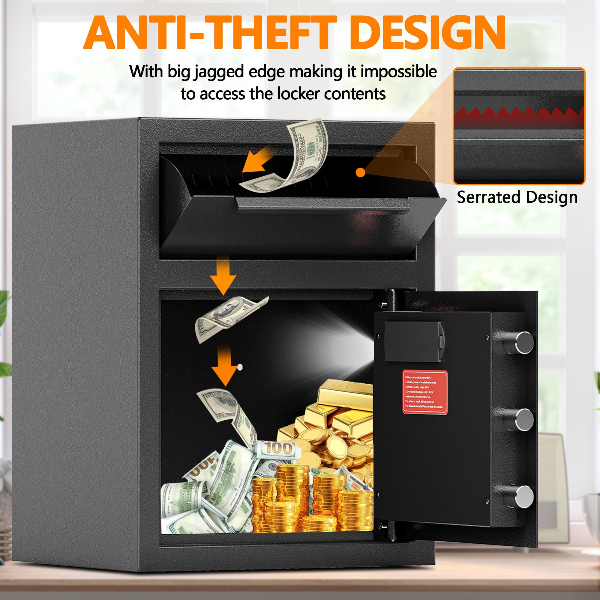 ANTI-THEFT DESIGN  
With big jagged edge making it impossible to access the locker contents  

Serrated Design