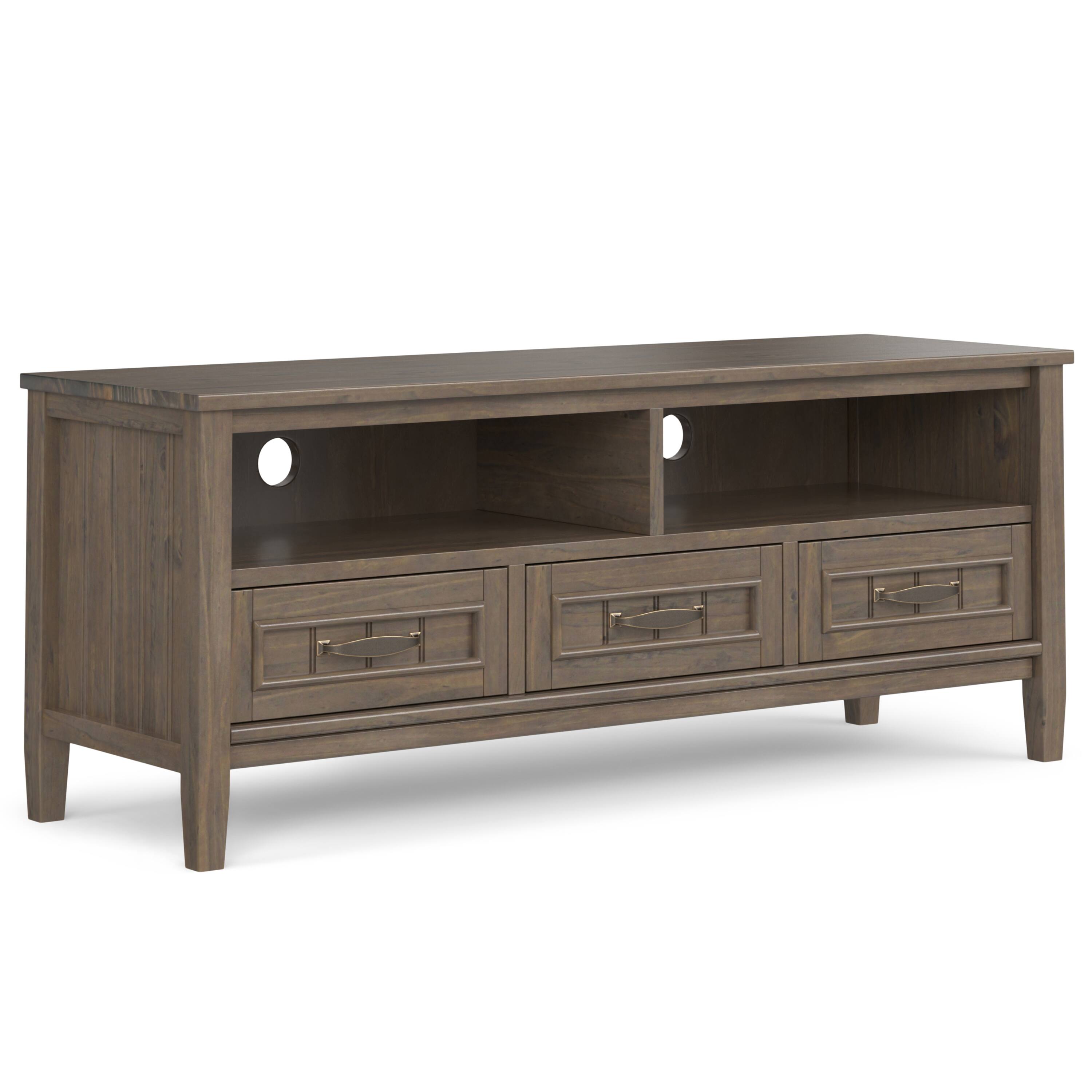 Front. Simpli Home - Lev  Low TV Stand - Smoky Brown.