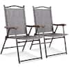 Front. Costway - Costway Set of 2 Patio Folding Sling Back Chairs Camping Deck Garden Beach - Gray.