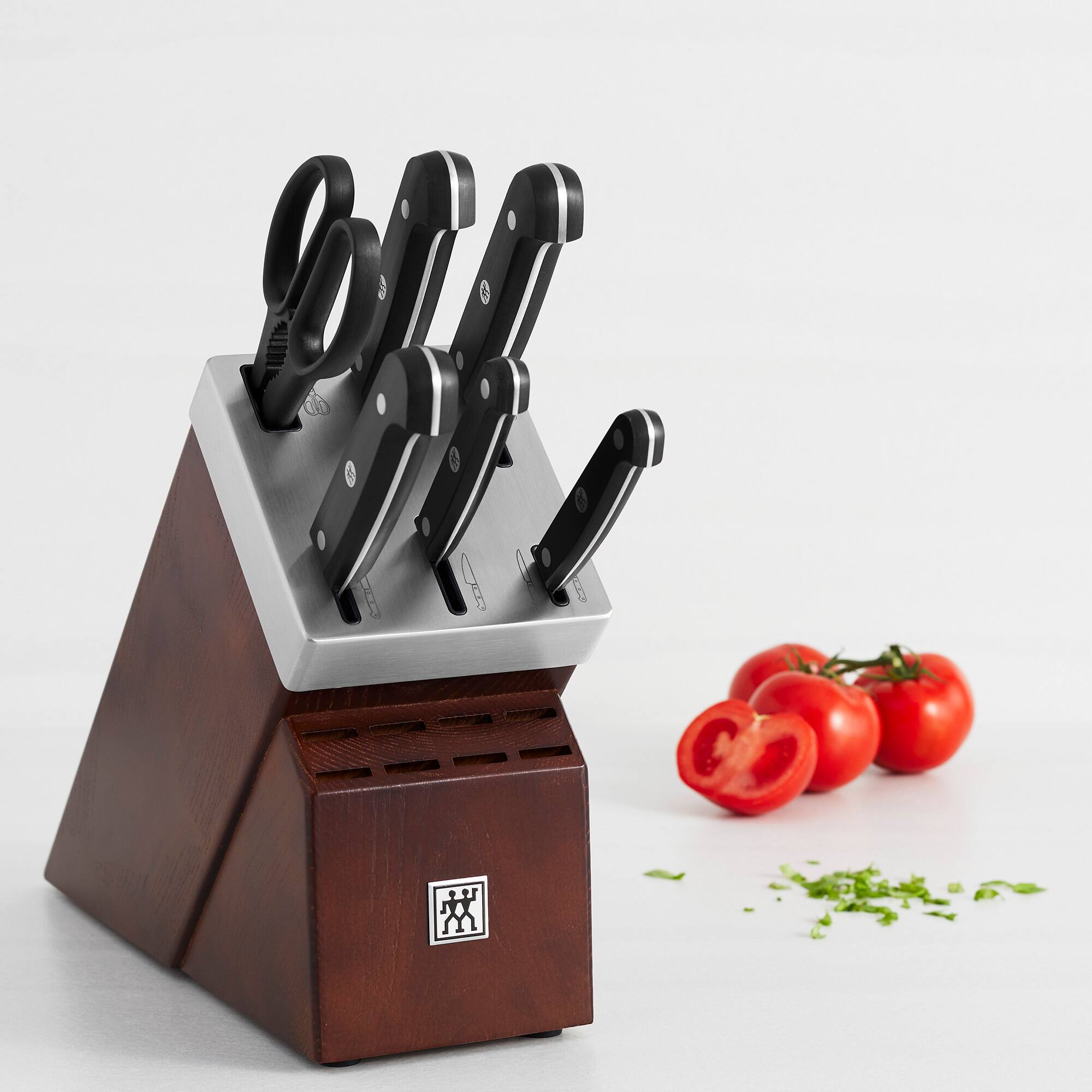 Alt View 2. ZWILLING - ZWILLING Gourmet 7-pc Self-Sharpening Knife Block Set - Black.