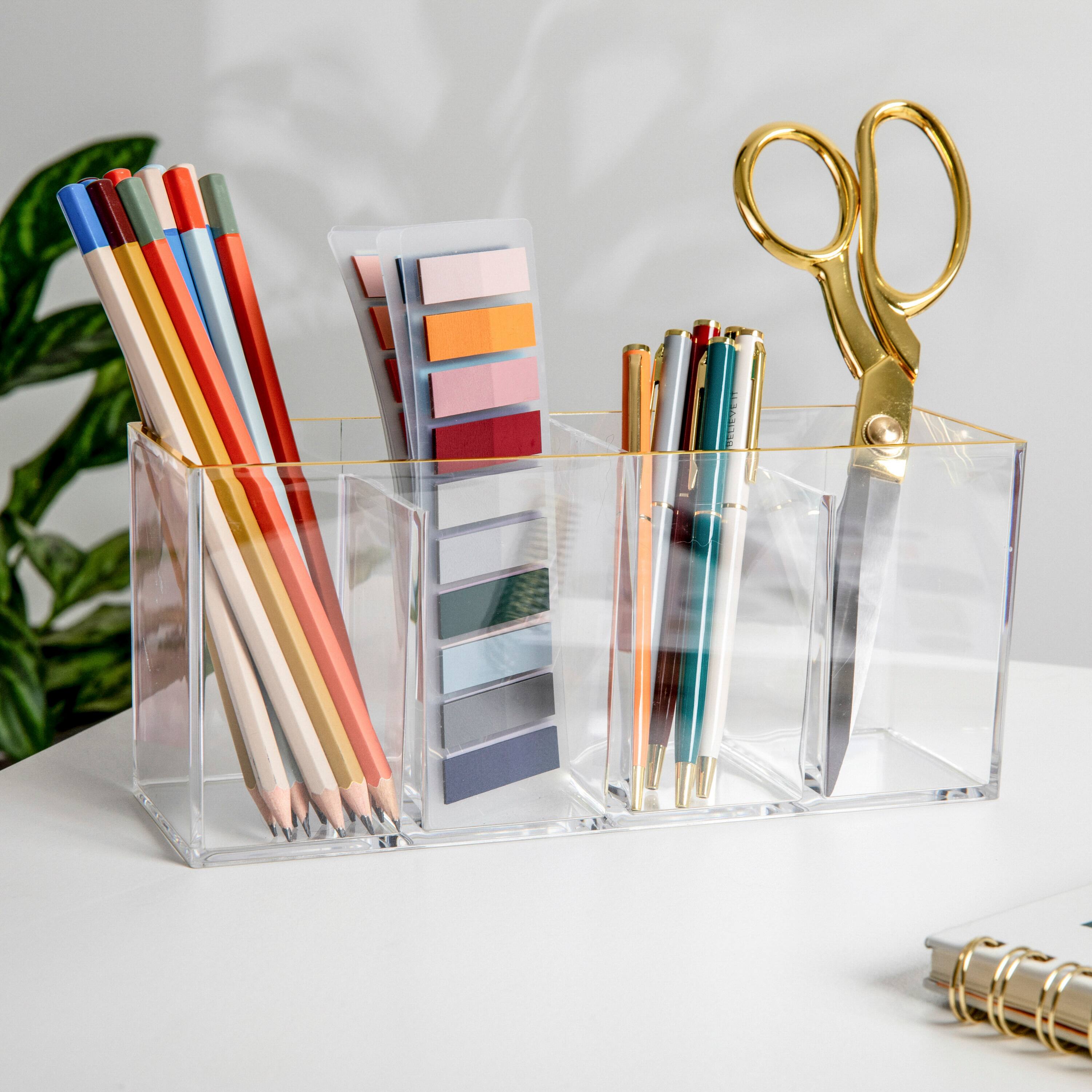 Alt View 11. Martha Stewart - Kerry Plastic 4 Compartment Desktop Pen Holder and Organizer with Gold Trim - Clear/Gold Trim.