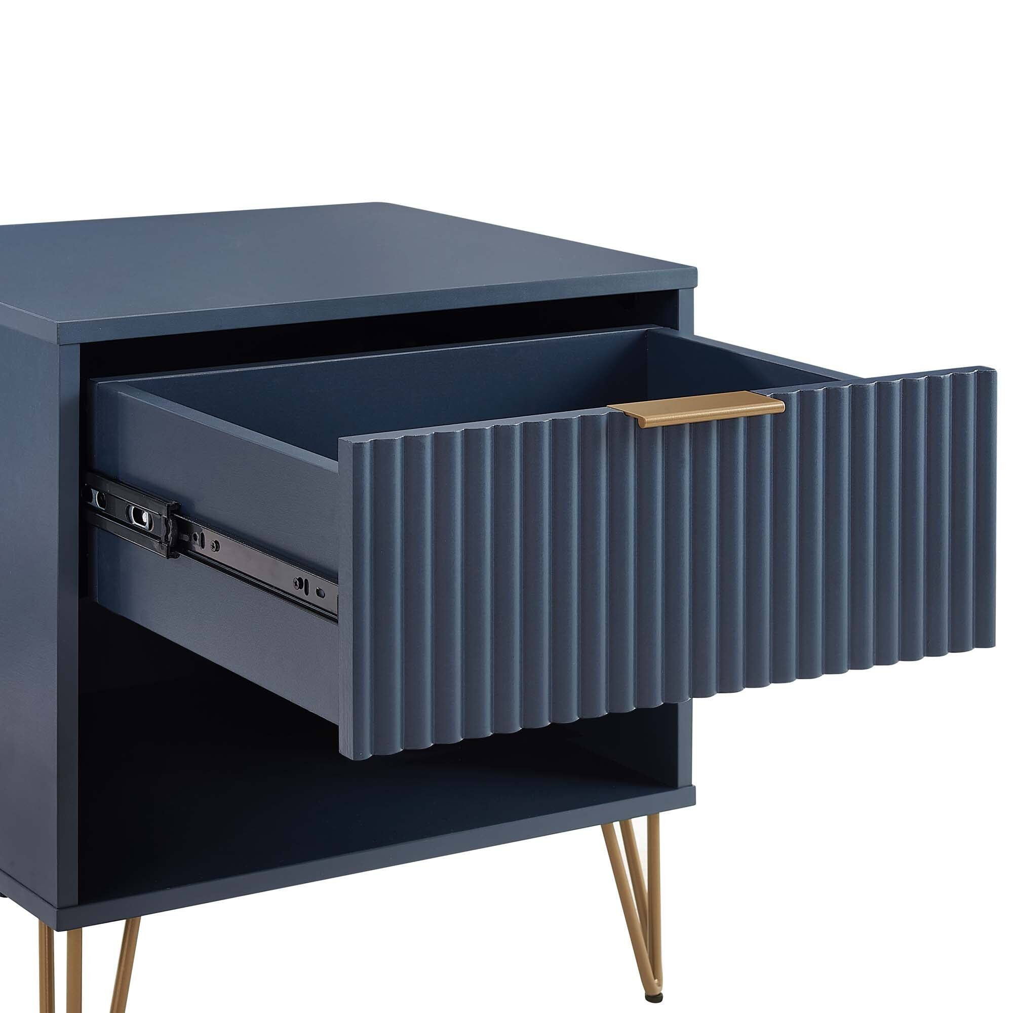 Alt View 1. Manhattan Comfort - Dumbo Modern 20" Fluted Nightstand - Midnight Blue.