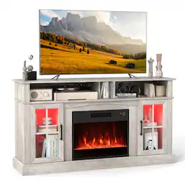 Chateau Abodes - 58" Fireplace TV Stand with RGB, Smart App & Remote Control, 4777 BTU Heater - Gray