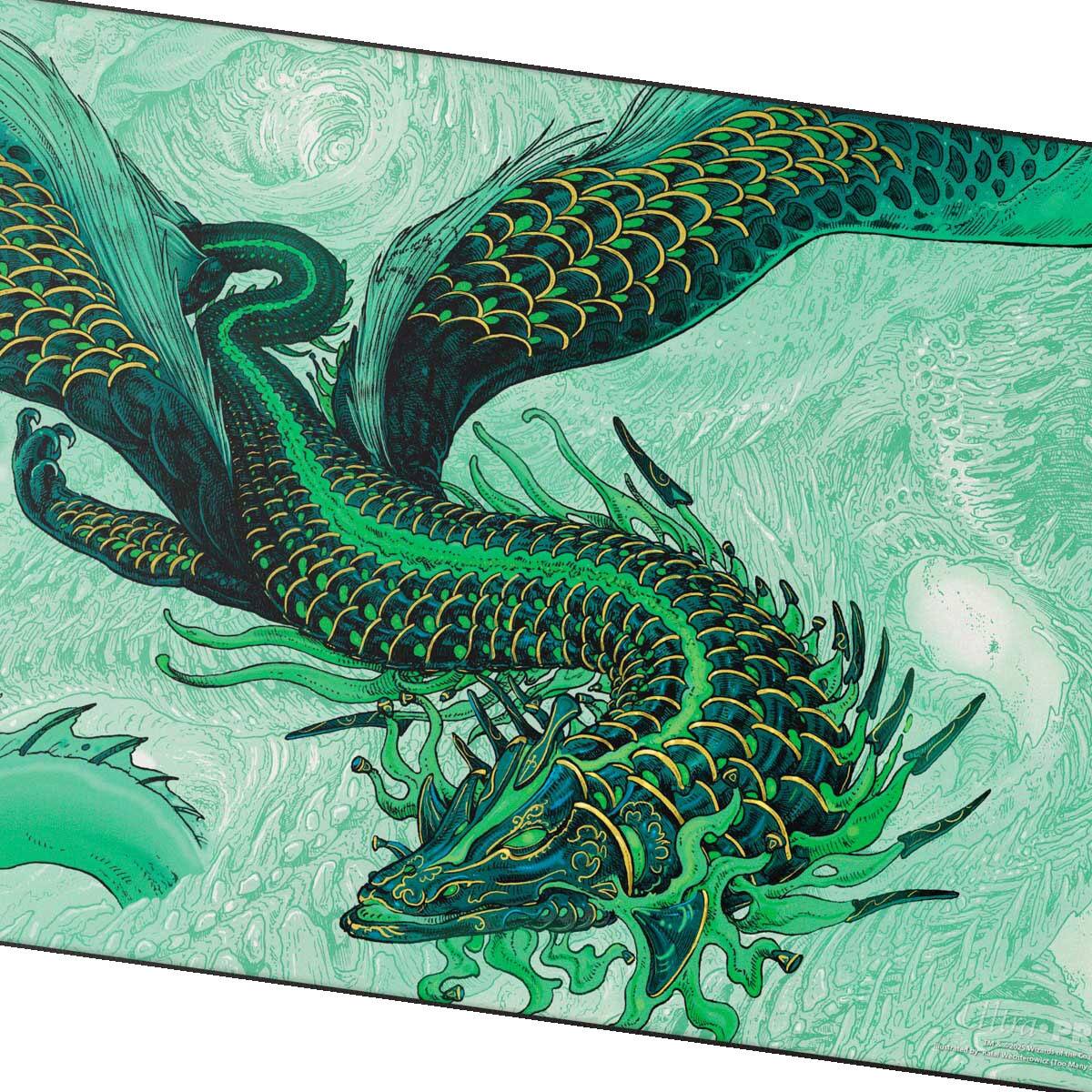 Left. Ultra PRO - Tarkir Dragonstorm Teval, Arbiter of Virtue Black Stitched Playmat for Magic: The Gathering.