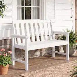 Gymax - 2-Person All Weather HDPE Outdoor Garden Bench w/Backrest & Armrests for Lawn - White