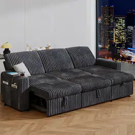 Vipbear - 101” L Shaped Sectional Sleeper Sofa Bed with Pull Out Bed, with Reversible Storage Chaise/USB Ports/Cup Holders - Dark Gray
