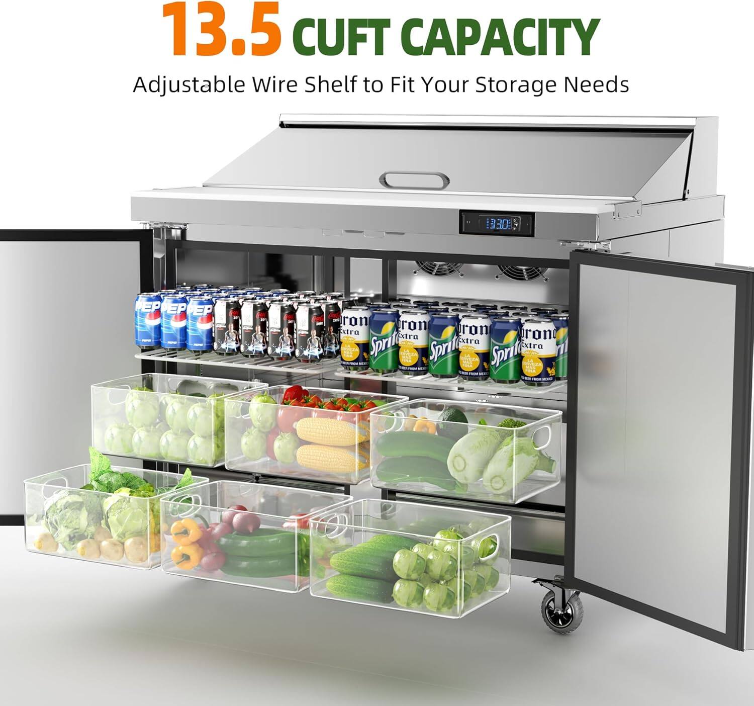 13.5 CUFT CAPACITY Adjustable Wire Shelf to Fit Your Storage Needs