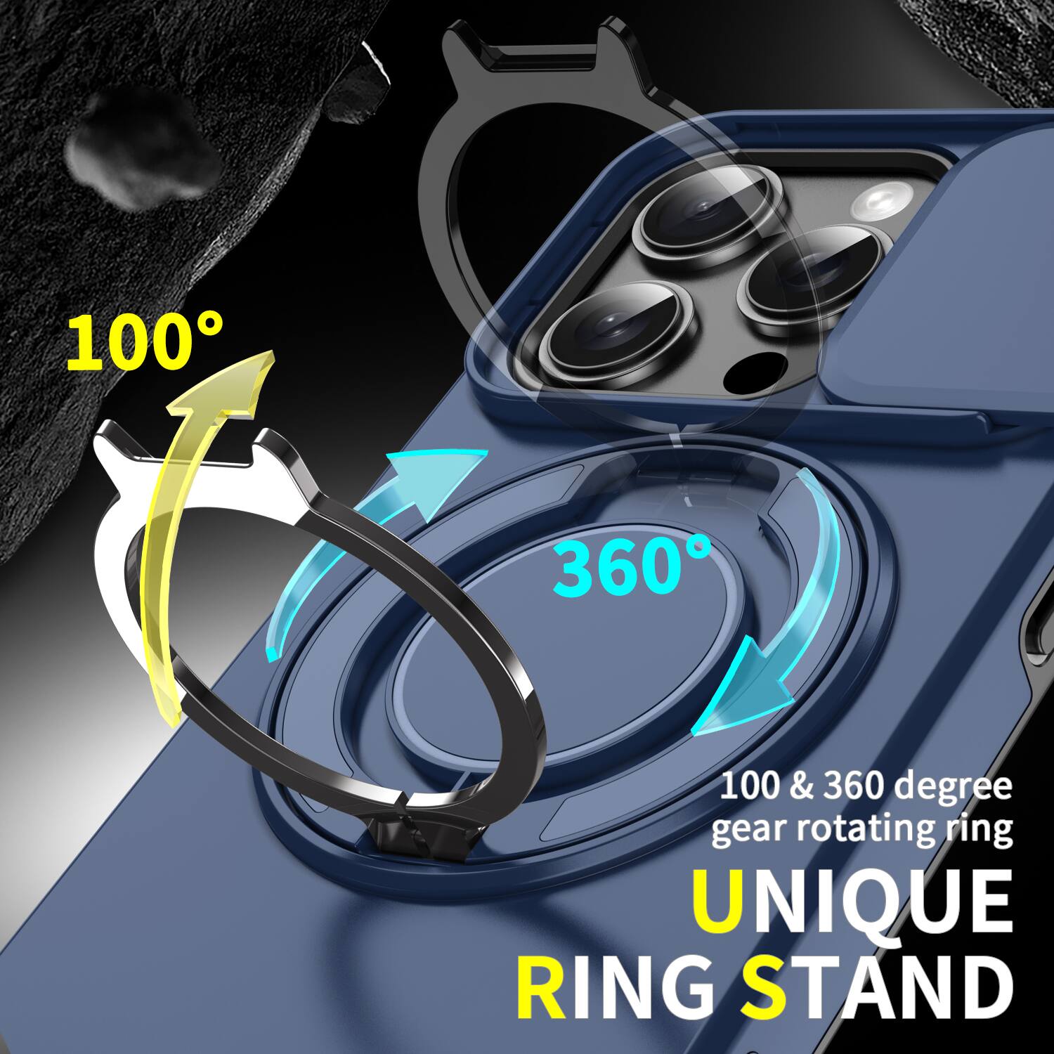 100°
360°
100 & 360 degree gear rotating ring
UNIQUE RING STAND