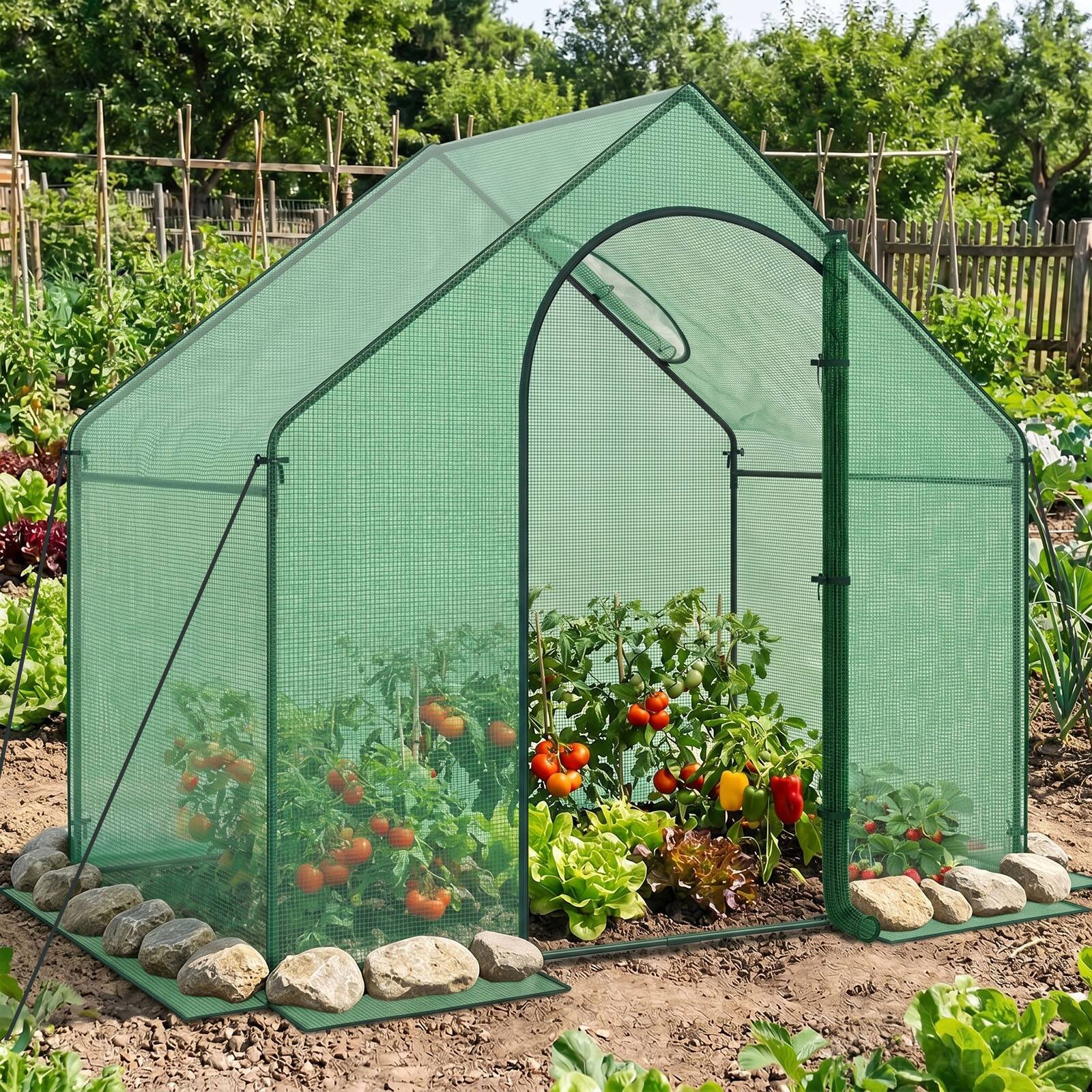 Alt View 4. Costway - 6 x 3 x 5.5FT Mini Walk-in Greenhouse with PE Cover Rustproof PE-Coated Metal Frame - Green.