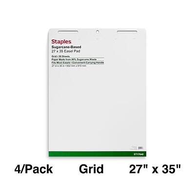 Staples Sugarcane-Based 27 x 35 Easel Pad Grid  
50 Sheets  
Made from 80% Sugarcane Waste  
First-Ever Easel Pad with Convenient Carrying Handles  
4/Pack  
Grid 27" x 35"