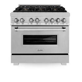 ZLINE - 36 in. Legacy Dual Fuel Range with 6 Brass Burners (RAS-SN-BR-36) - Satin Stainless Steel