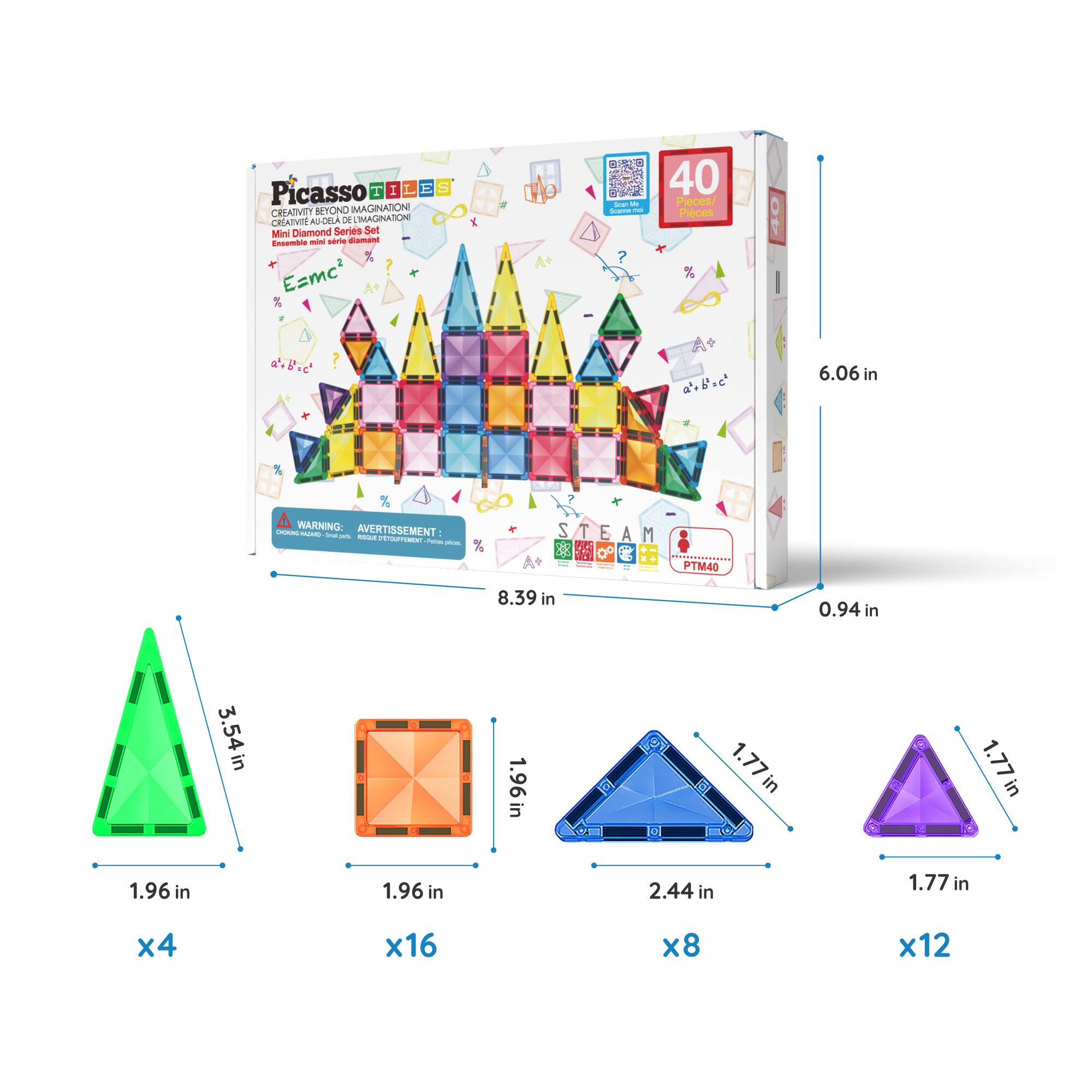 Picasso  
Creativity Beyond Imagination  
Mini Diamond Series Set  
Ensemble mini série diamant  
40 Pièces  
E=mc²  
STEAM  
WARNING AVERTISSEMENT  
6.06 in  
8.39 in  
0.94 in  
3.54 in  
1.96 in  
1.77 in  
1.77 in  
1.96 in  
2.44 in  
1.77 in  
x4  
x16  
x8  
x12
