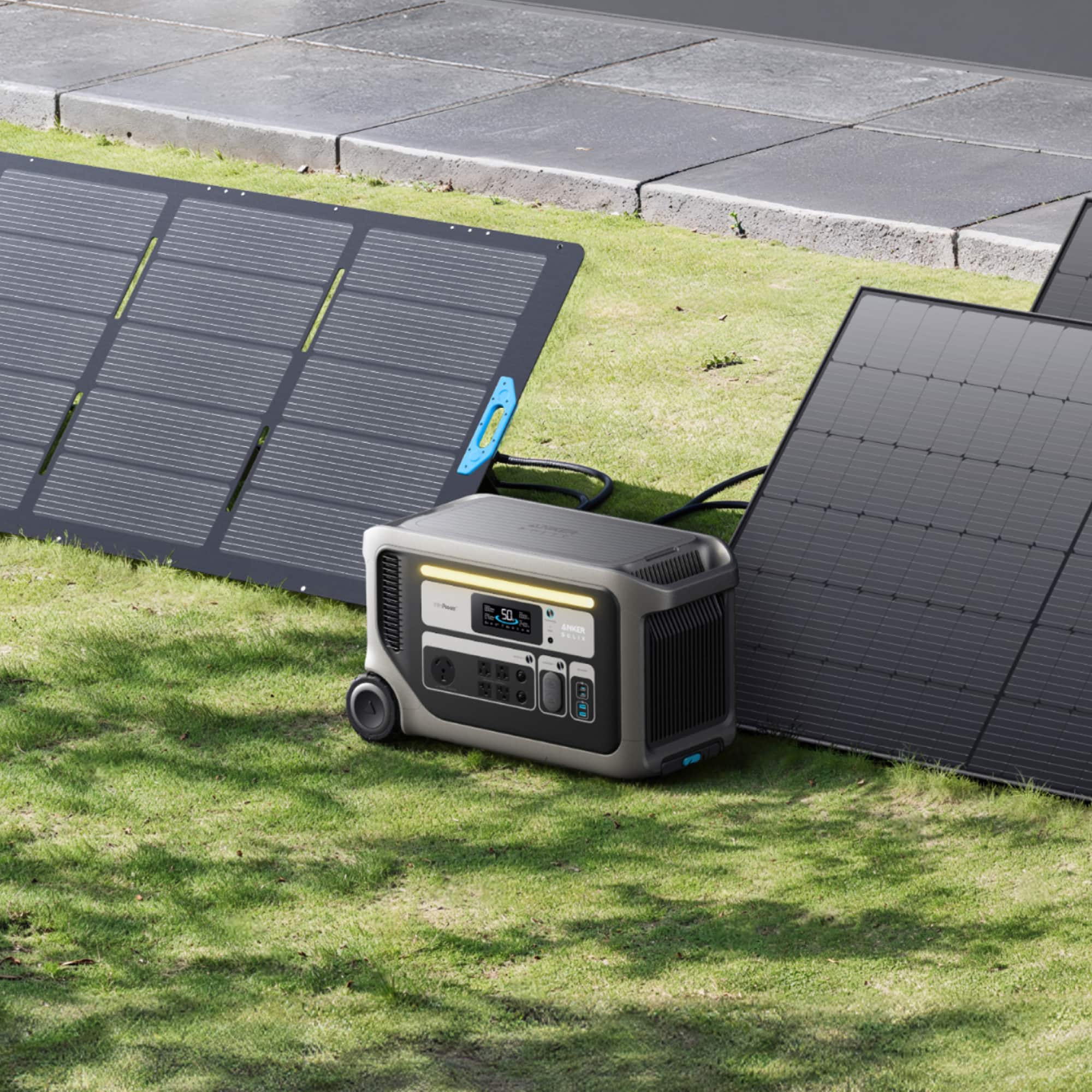 I'm sorry, but I cannot group or correct the text as it is not clear or coherent. The text appears to be unrelated to the image, which features a solar panel and a portable generator on the grass.