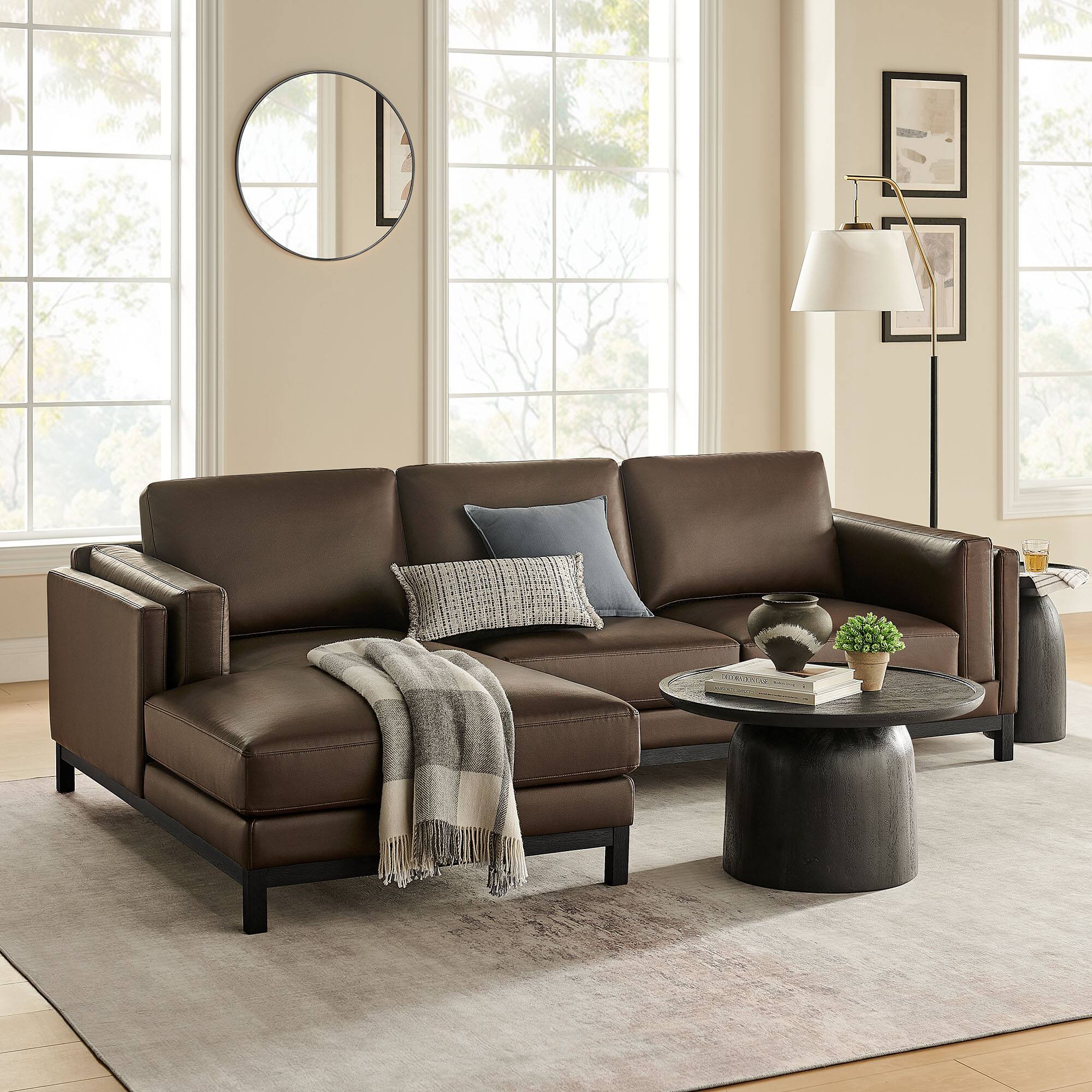 Alt View 4. Modway - Roscoe Left-Facing Vegan Leather Sectional Sofa with Chaise by Modway - Espresso.