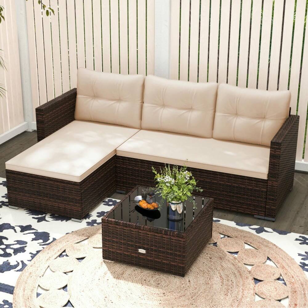 Alt View 2. Kadyn - Patio Furniture Sets,Outdoor & Patio Furniture Sets,2-Piece Outdoor Wicker Furniture Set with Glass Coffee Table - Beige.