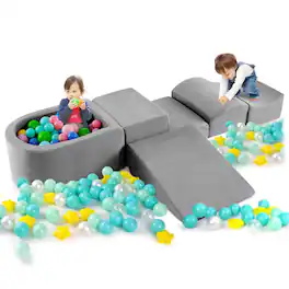 Costway - 5PCS Climb and Crawl Playset with Ball Pit for Kids Zippers for Playroom - Gray