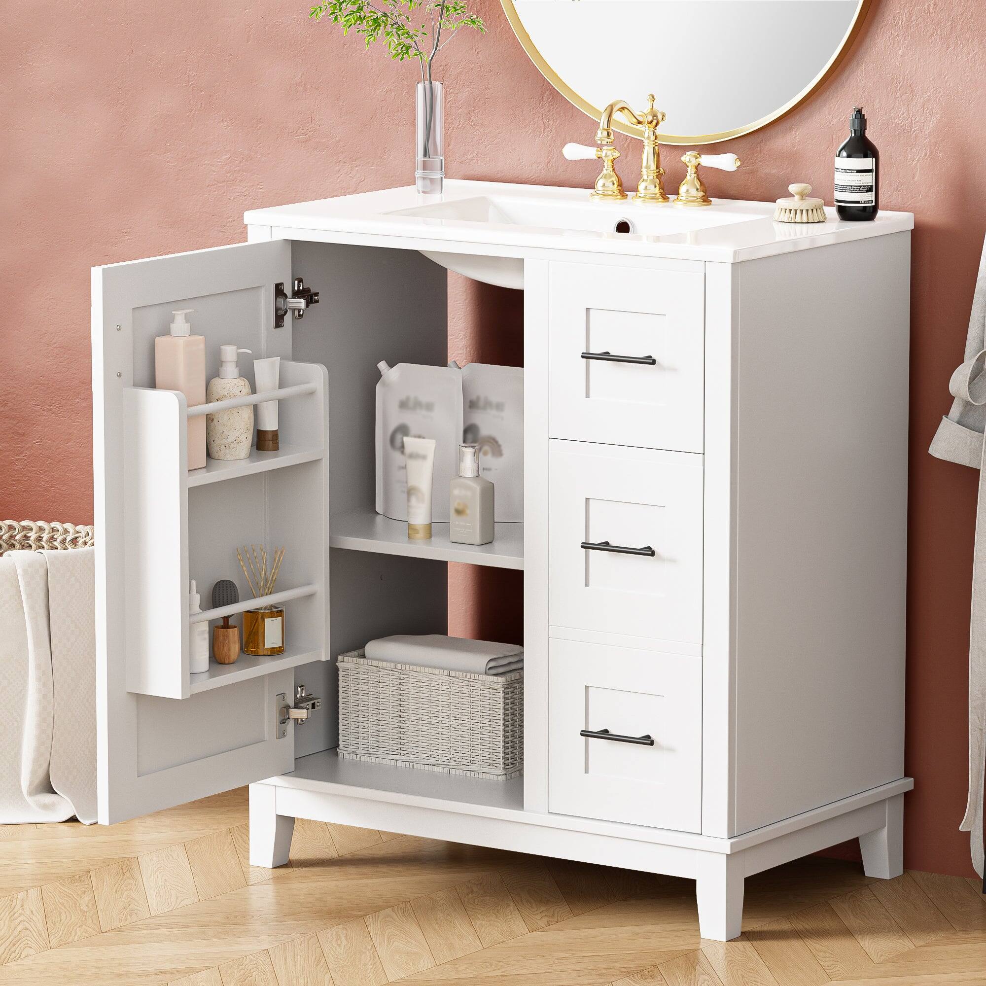 Alt View 4. Boyel Living - 30 Inch Modern Bathroom Vanity with Ceramic Sink Solid Wood Frame and Soft Close Storage - White.