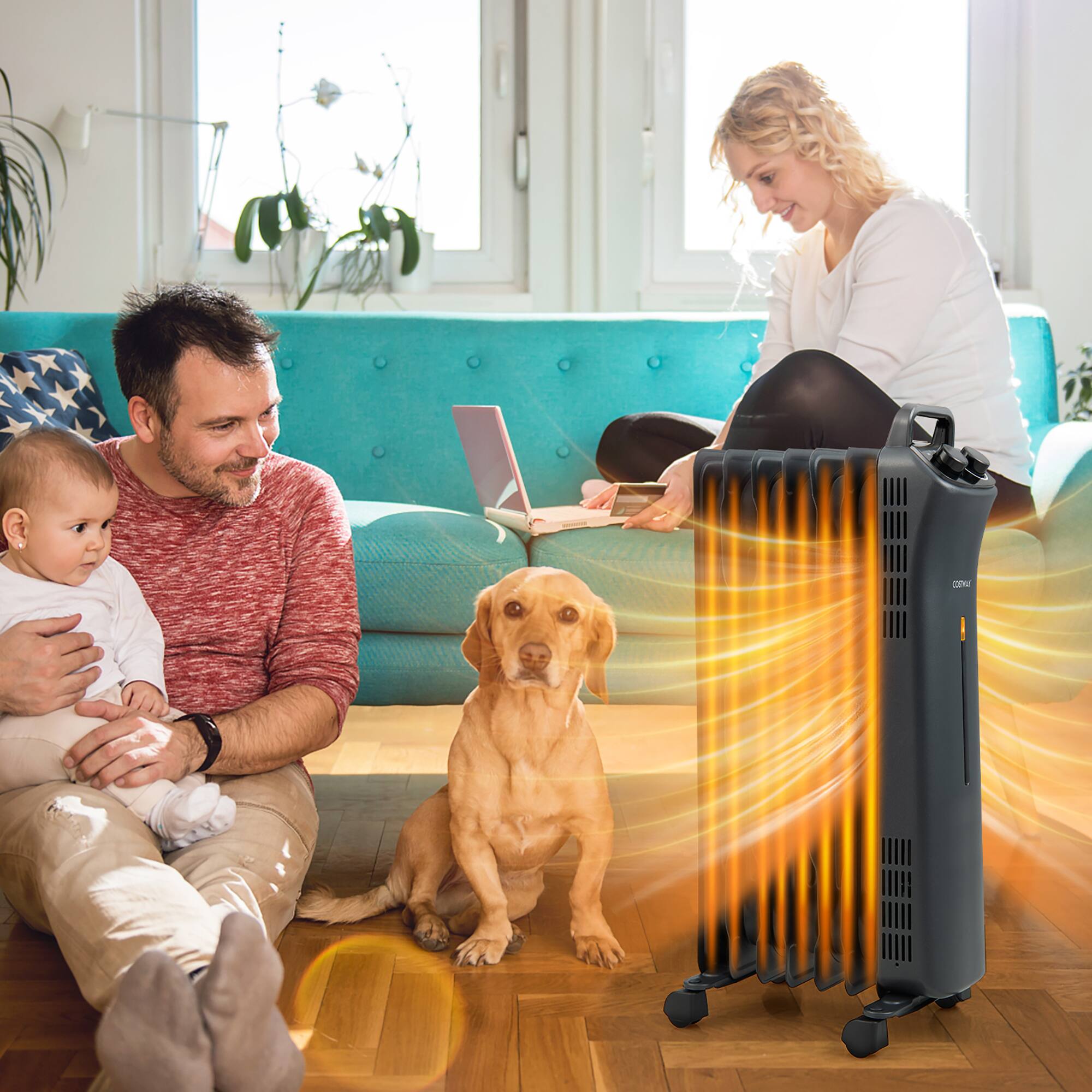Alt View 3. Costway - Costway 1500W Oil Filled Space Heater Electric Heater w/Adjustable Thermostat - Black.