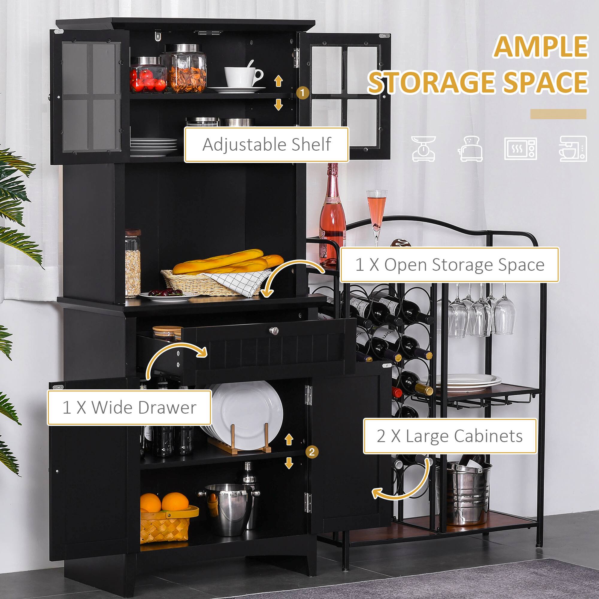 1. AMPLE STORAGE SPACE
2. Adjustable Shelf
3. 1 X Open Storage Space
4. 1 X Wide Drawer
5. 2 X Large Cabinets