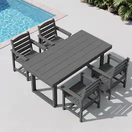 SERWALL - HDPE Outdoor Dining Set for 4, 67'' Patio Table and Chairs Set - Gray