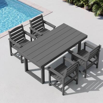 Front. SERWALL - HDPE Outdoor Dining Set for 4, 67'' Patio Table and Chairs Set - Grey.