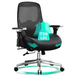 Platinum-Level - Big And Tall Office Chair With Wide Cushioned Seat And 4D Armrests - Black