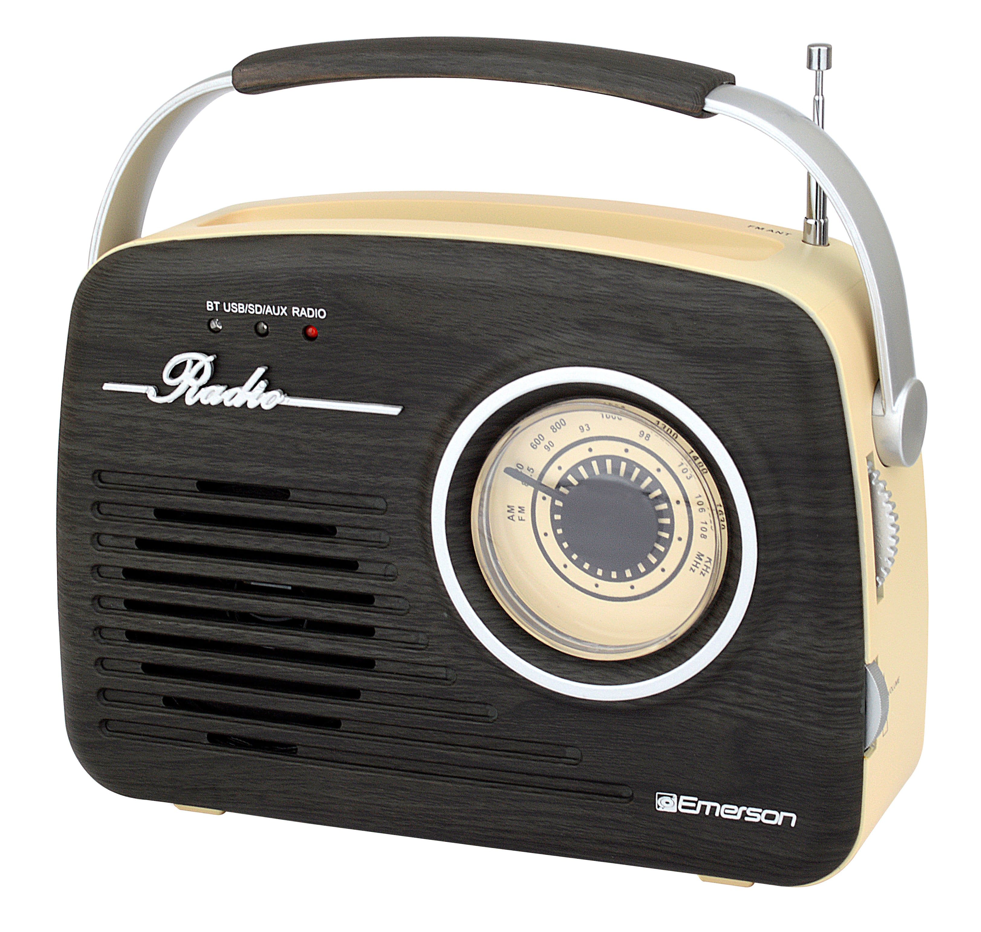 Emerson - EAS-3002 Retro Bluetooth Radio with AM/FM Tuner, USB/AUX Inputs, Rechargeable Battery, Carry Handle - ESPRESSO