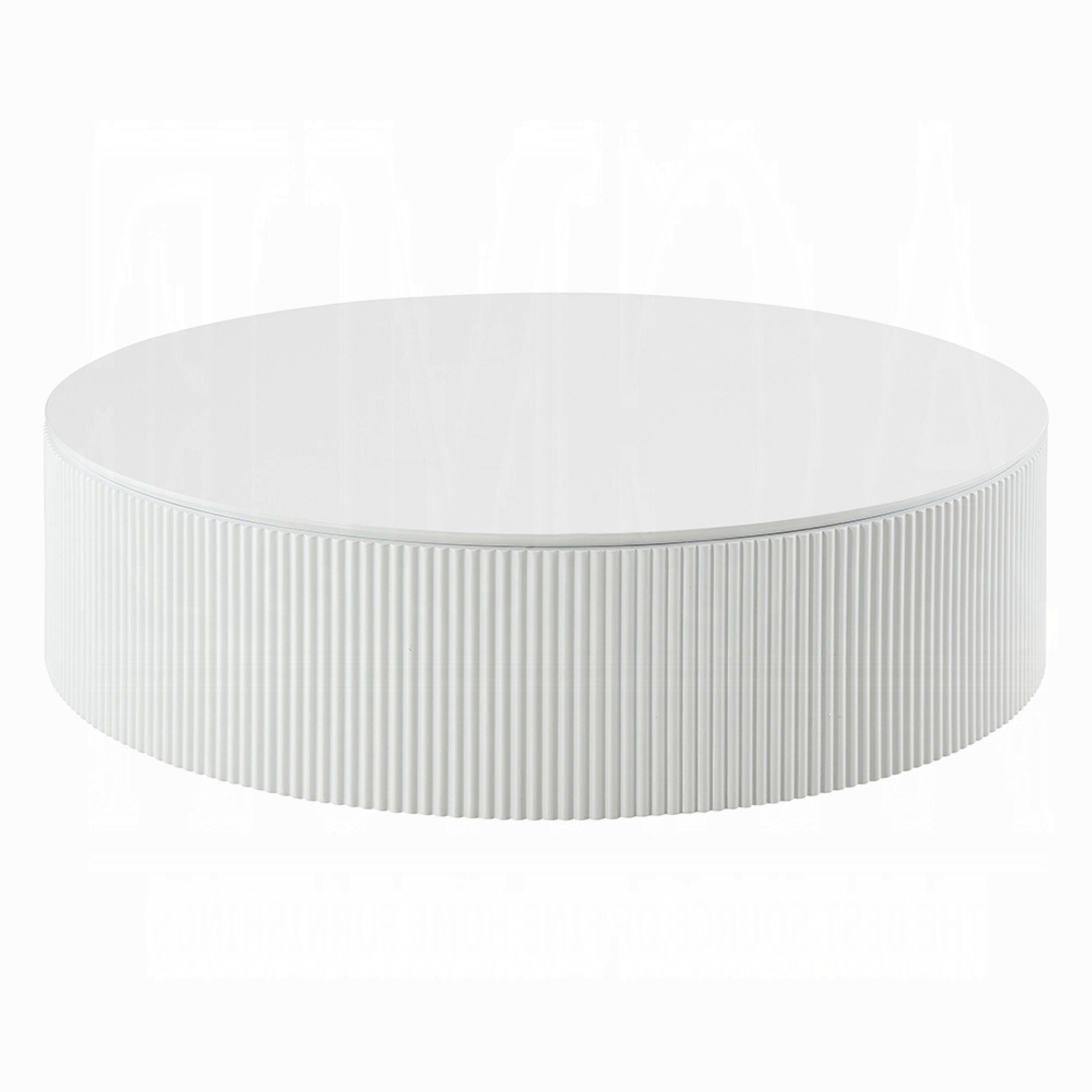 Alt View 1. Manhattan Lane - Del Modern Coffee Table, 47 Inch Round Top, Glossy White Ribbed Base - Glossy White.