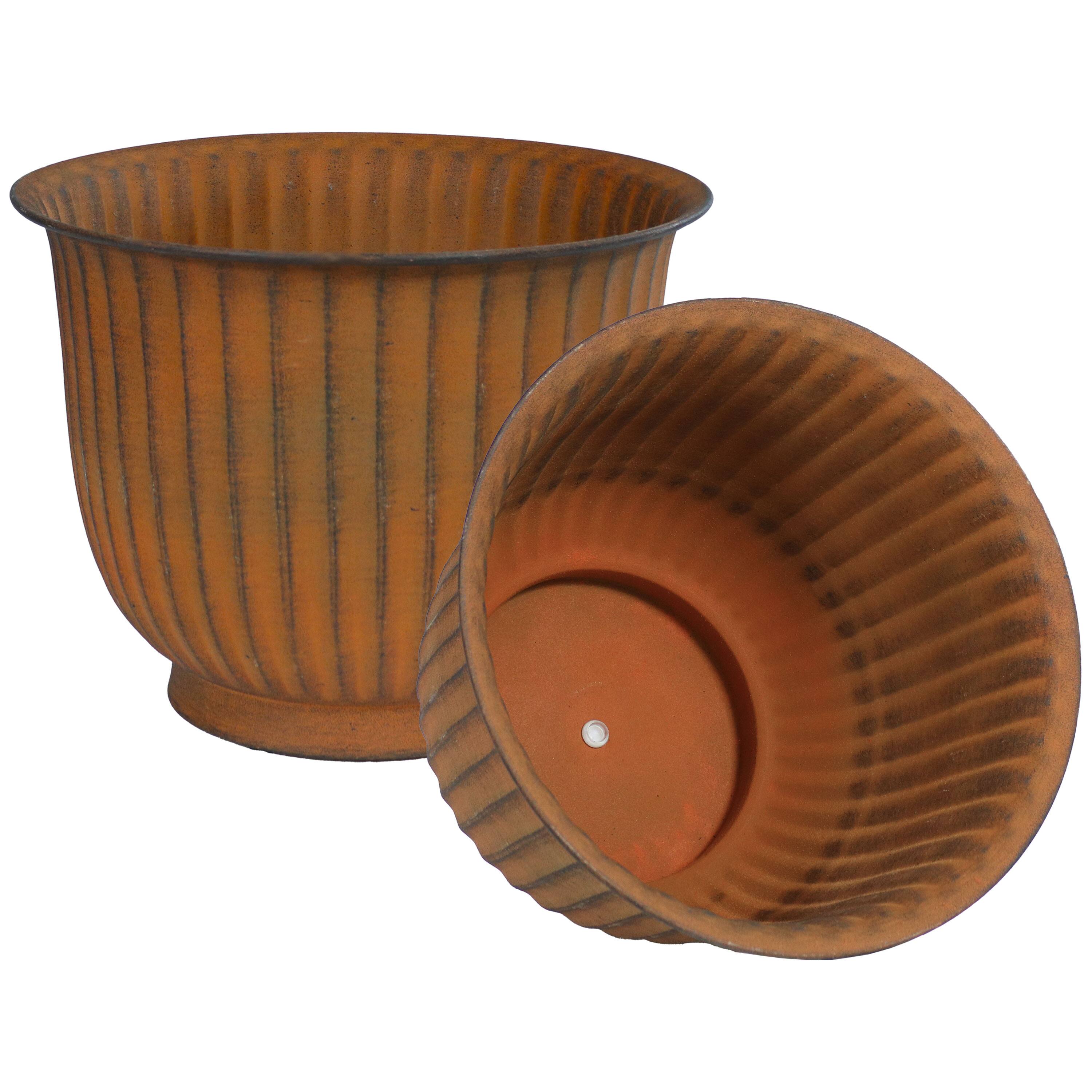 Alt View 5. Sunnydaze - Carlotta Metal Planter - 14.75 in - Set of 4 - Matte Brown.