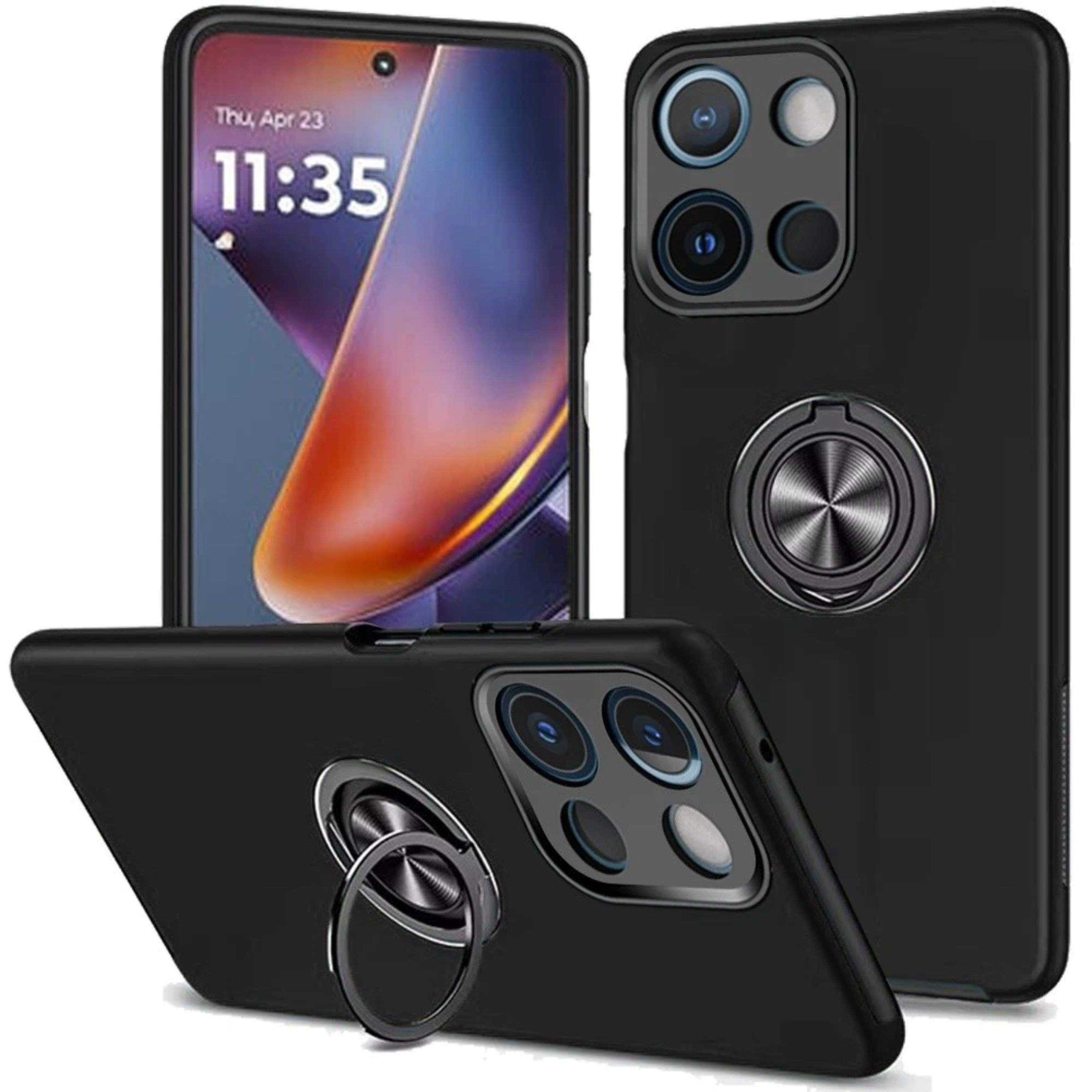 Kitcheniva - Rugged Metal Ring Stand Case With Tempered Glass For Moto G 2025/2026 / G Play 2026 - Black price history on PriceWatchPro