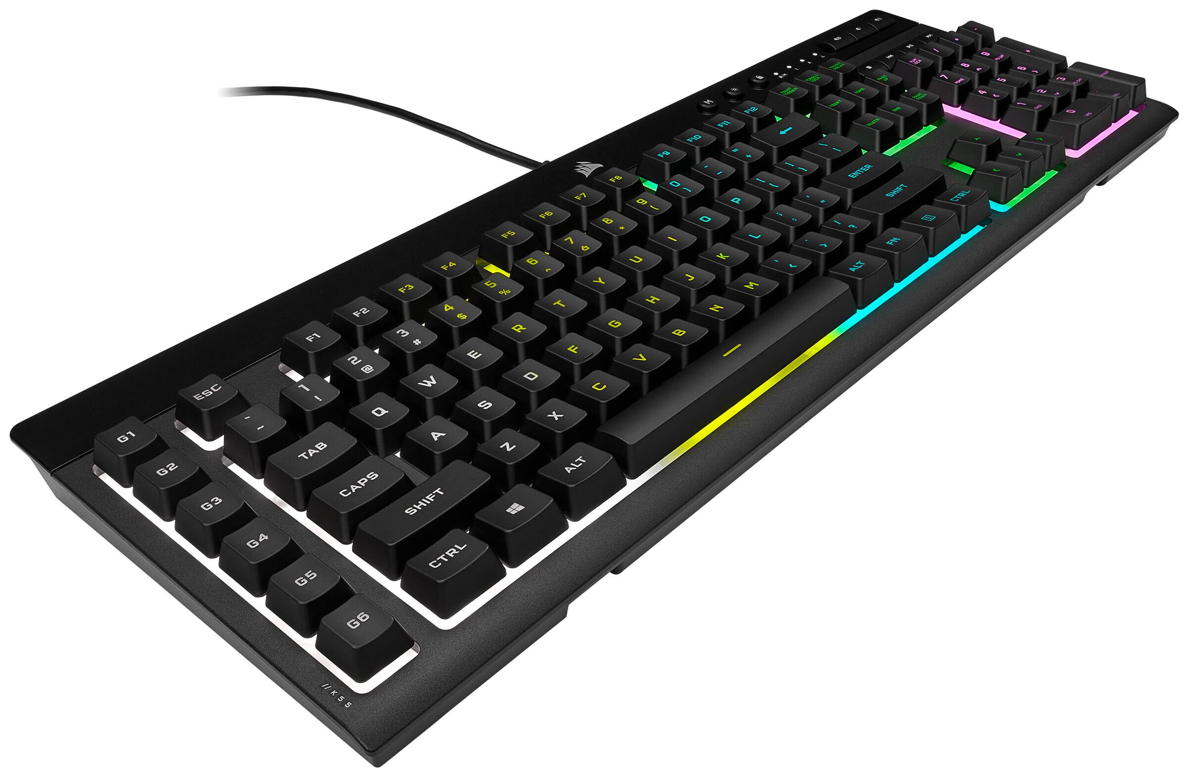 Left. CORSAIR - K55 RGB Pro LITE Full-size Wired Dome Membrane Gaming Keyboard with Elgato Stream Deck Software Integration - Black.