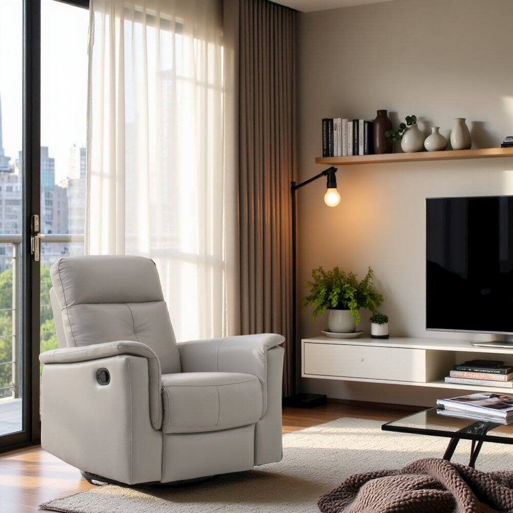 Alt View 3. Starlight Canyon Home - Silver Leather Swivel Glider Recliner, Elegant Leather Recliner Chair - Silver.