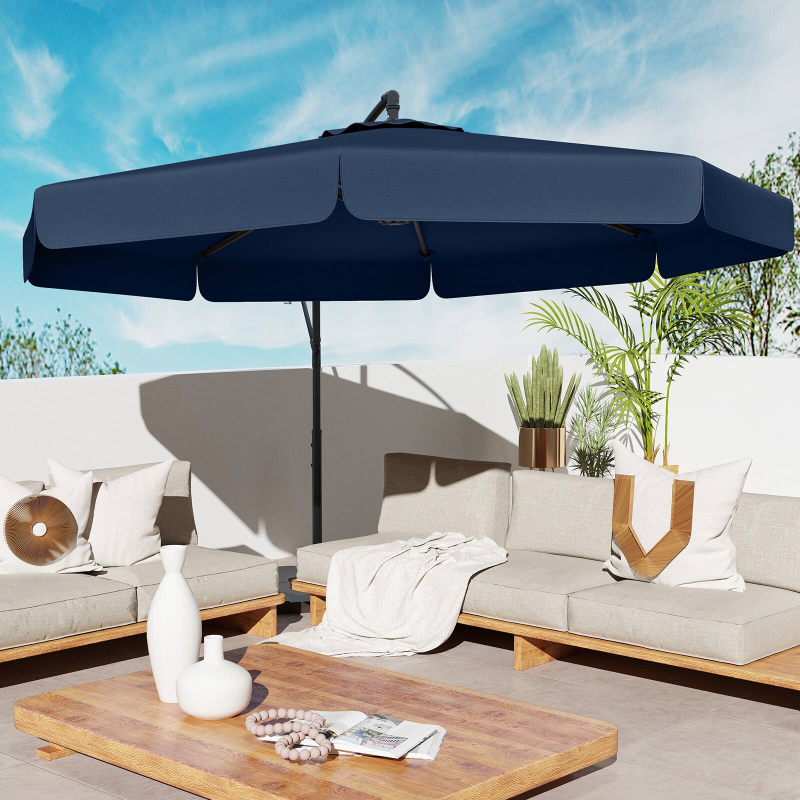 Alt View 3. Gymax - Gymax 10FT Offset Hanging Umbrella Patio Cantilever Umbrella w/ Easy Tilt Adjustment Navy - Navy.