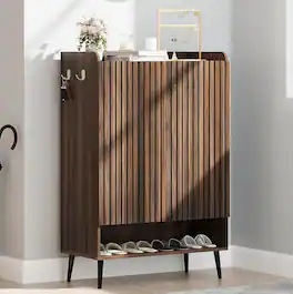 Homhougo - Shoe Cabinet, Large Shoe Cabinet with Doors, Adjustable Shelves, Shoe Organizer with Doors for Hallway, Entryway - Brown