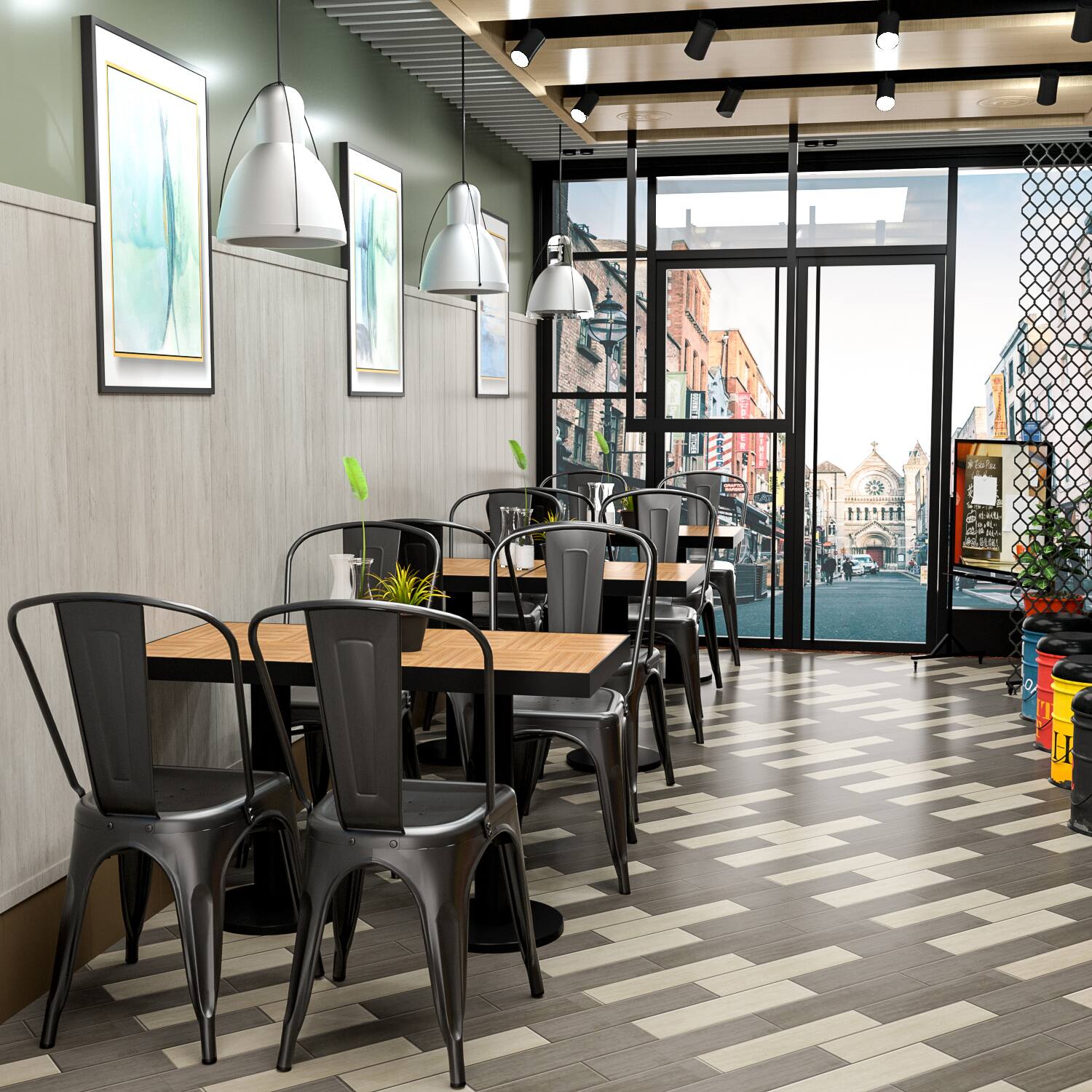 Alt View 5. VENI HOME - Metal Indoor-Outdoor Chairs Distressed Style Kitchen Dining Chairs Stackable Side Chairs with Back Set of 4 - Black.