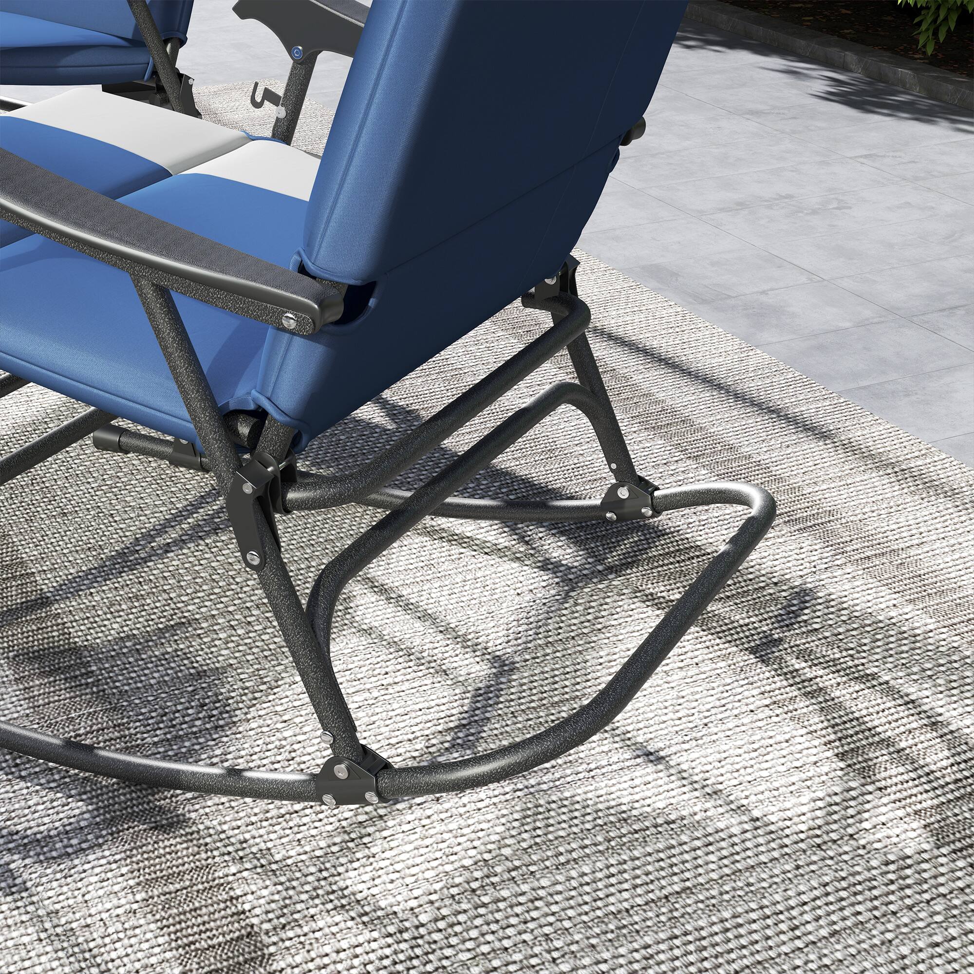 Alt View 5. Outsunny - Folding Outdoor Rocking Chairs Set of 2, Oversized Outdoor Rocking Camping Chair with 400 lbs. Capacity, Wide Seat - Dark Blue.