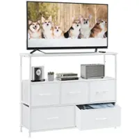 Bestier - 7 Drawer 38 in.W Fabric Storage Tower Dresser Wooden Top for Kid Room, Closet, Entryway, Nursery - White - Front_Zoom