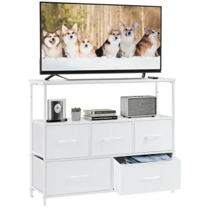 I add a bookshelf to the entertainment center.