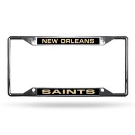 Rico Industries - New Orleans Football Saints All Corner EZ View Chrome Metal Laser Cut License Plate Frame - Multi