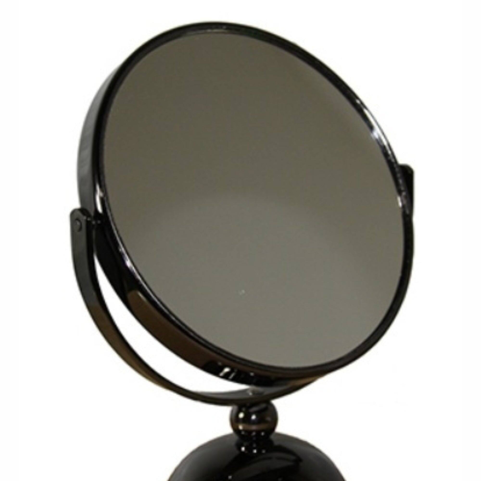 Left. BreeBe - 5.5' Diameter Chrome Make-Up Mirror, x5 magnification, Black finish - Gunmetal.