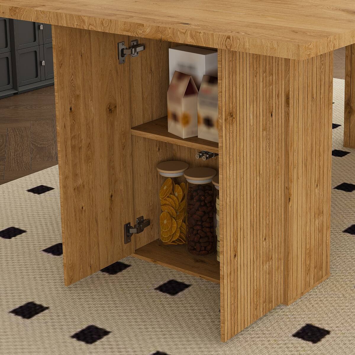 Alt View 8. Loheer - Loheer 78 Inch Dining Table for 6, Modern Farmhouse Rectangular Oak Wood Veneer Table with Storage Base - Oak.
