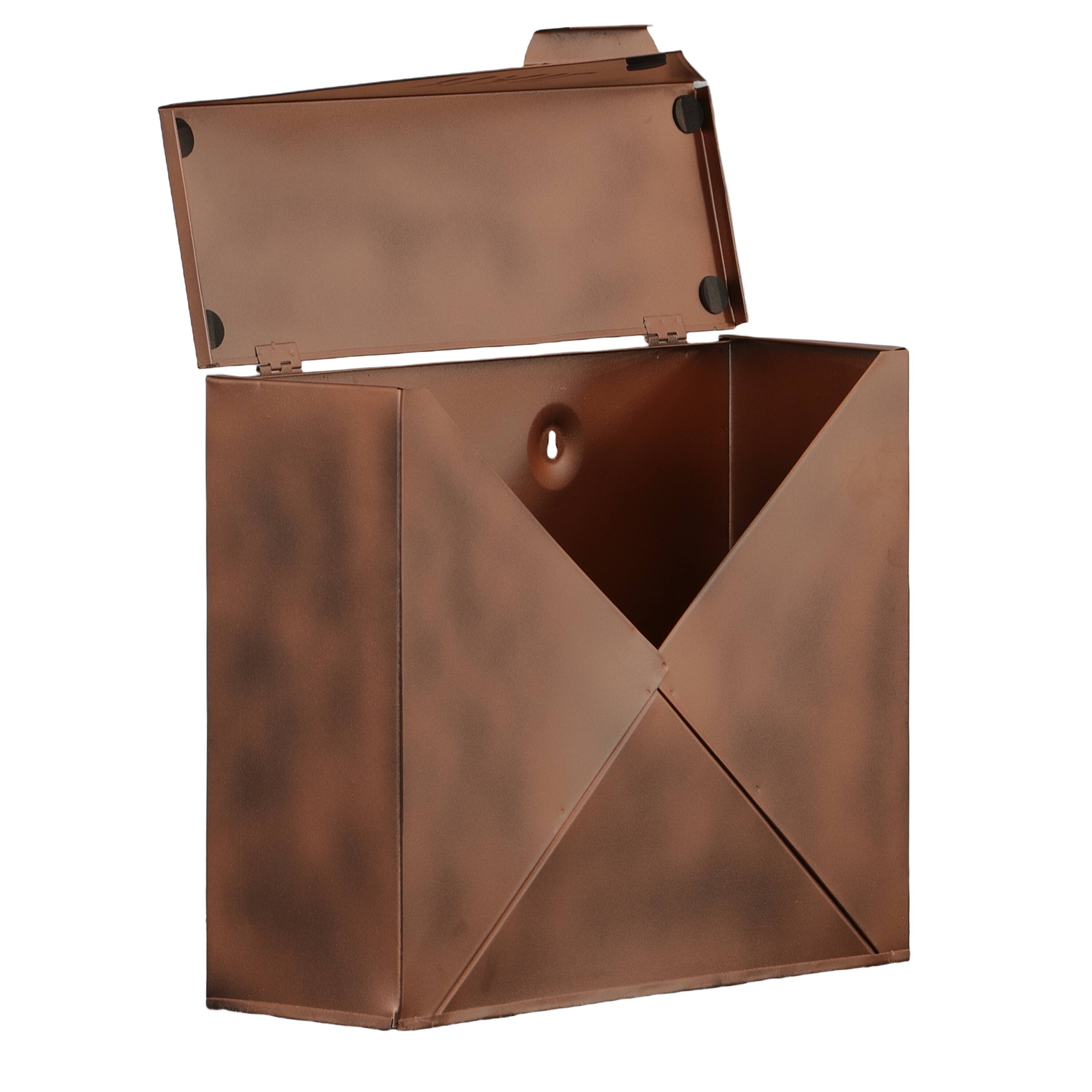 Left. Manhattan Lane - Envelope Shaped Wall Mount Metal Mail Box - Brown.